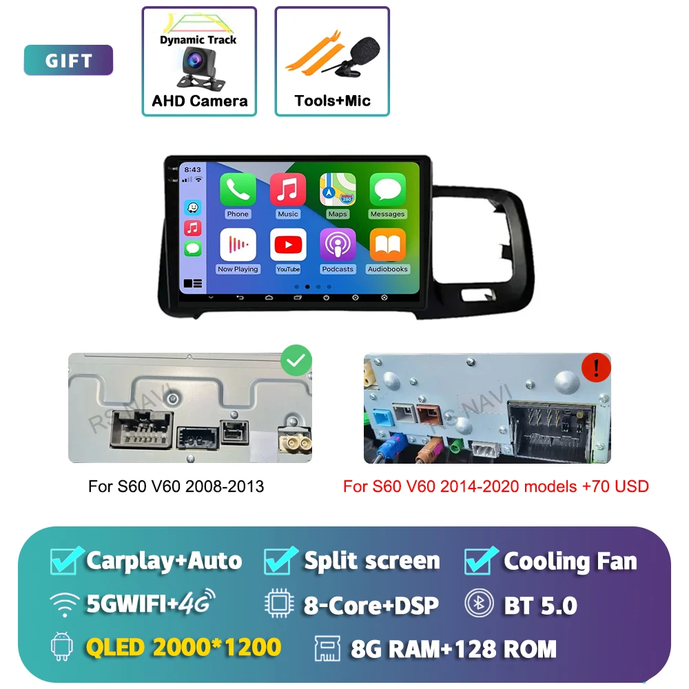 Android 15 Carplay Auto Scherm Autoradio Multimedia Speler voor Volvo S60 V60 2011-2013 2014-2020 2din Autoradio Stereo Head Unit