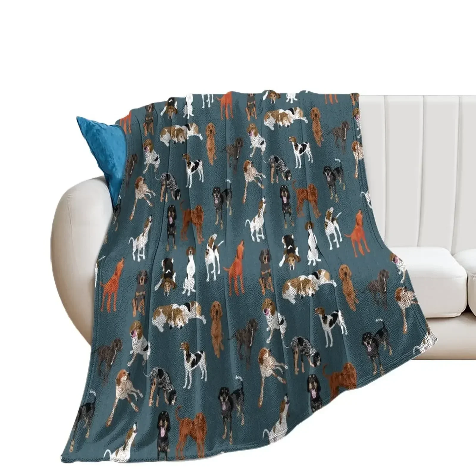 Coonhounds on Dark Teal Throw Blanket Plush Cute Blankets