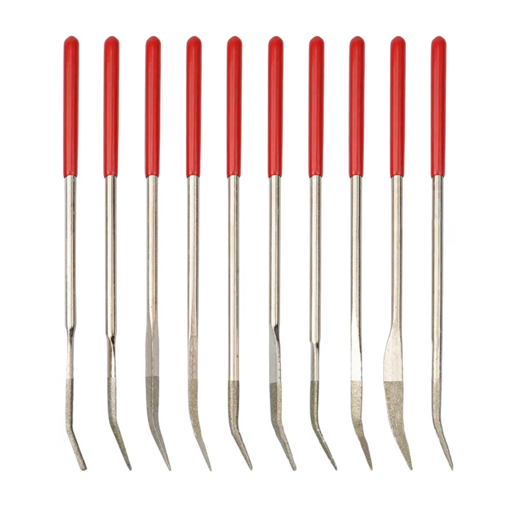 Multi Purpose 10 Piece Diamond Coated File Set with Comfortable Rubber Handles for Detailed Shaping on Various Materials