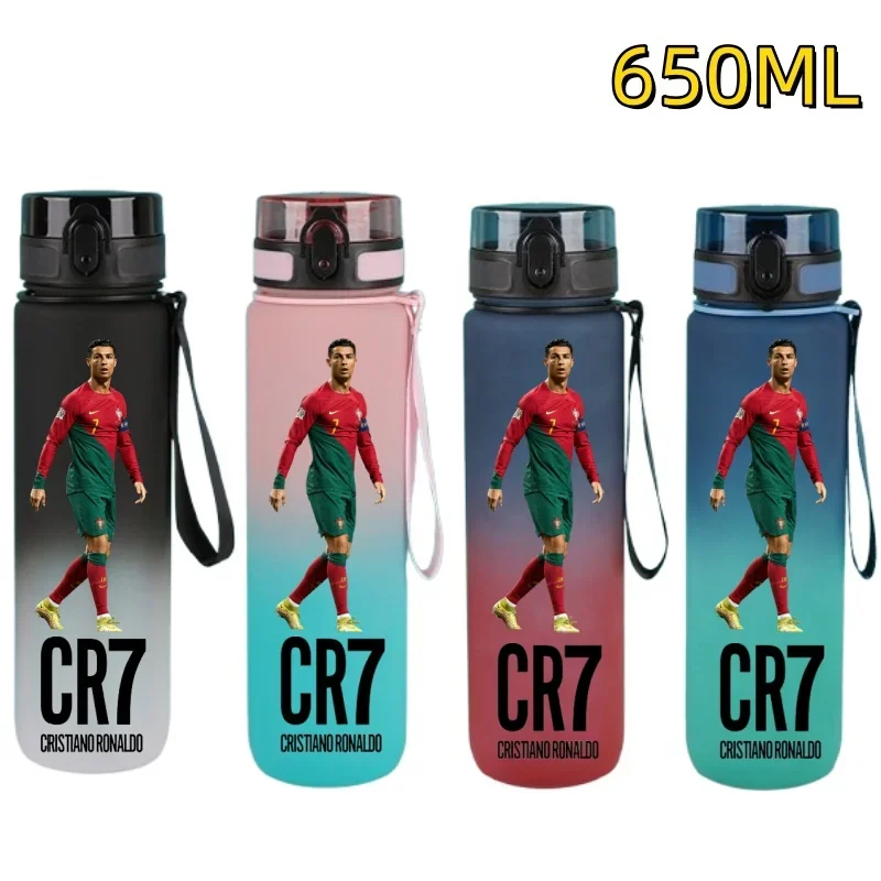 650ml Football Star Straw Water Cup Ronaldo Messi Portable Outdoor Large Capacity Sports Flip Cover Drinking Bottle Fans Gifts