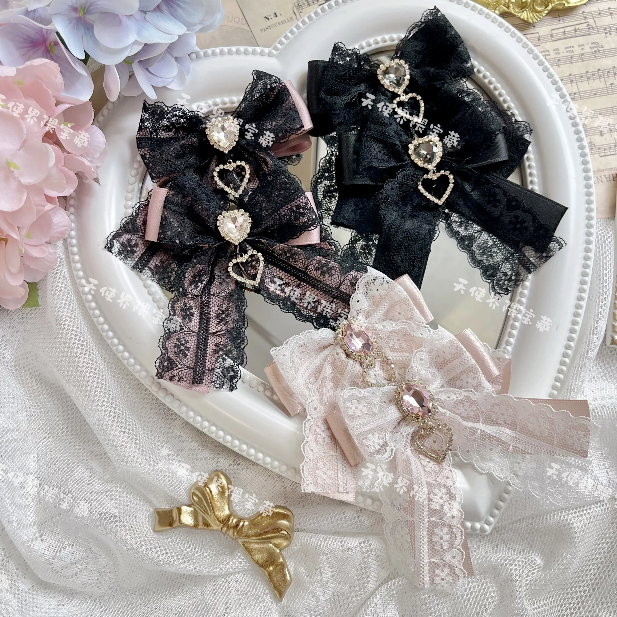 

Кружевной бантик в стиле мин-гёрл, парный комплект для лолиты, украшение для волос, бантик для косплея в стиле аниме.