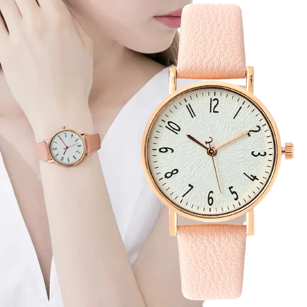 Fashion Ladies Digital Simple Brand Quartz Watch Hot 2023 New Casual Pink Leather Strap Women\'s Clock Dress Watches