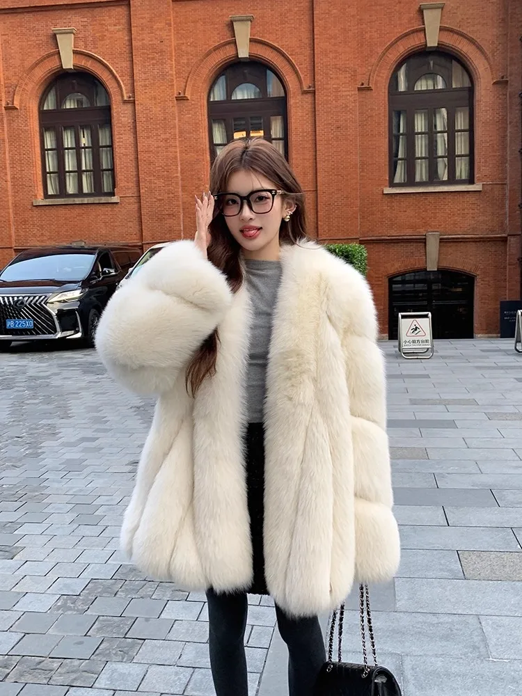 

Лидер продаж, модное новое импортное пальто из натурального лисьего меха высокого качества с воротником из натурального лисьего меха с наклонными рукавами, зимняя уличная одежда