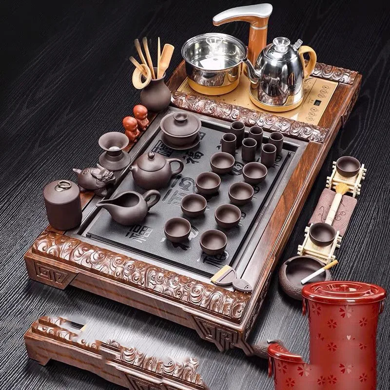 Irregular Tableware Tea Tray Ceremony Accessories Wooden Office Valet Magnetic Tea Tray Drainage Snack Bandeja Madera Teaware 6