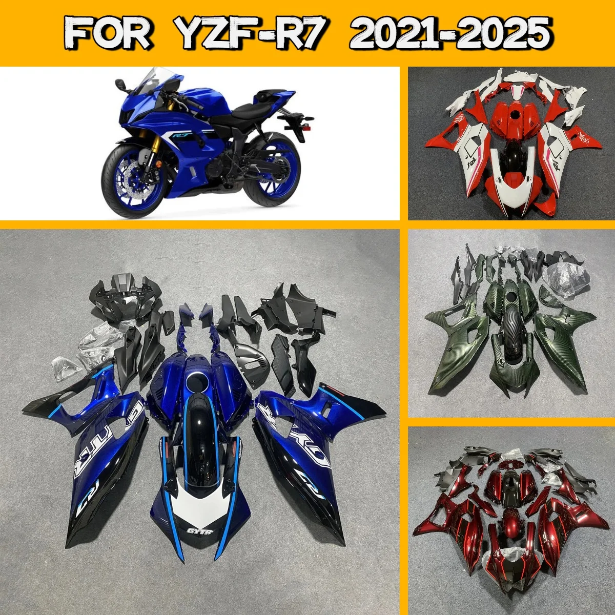 Hot Style Fairings 2021-2025 YZFR7 Painted ABS Fairing Bodywork Cowl Kit for 21-25 Yamaha YZF R7 Customize Paint