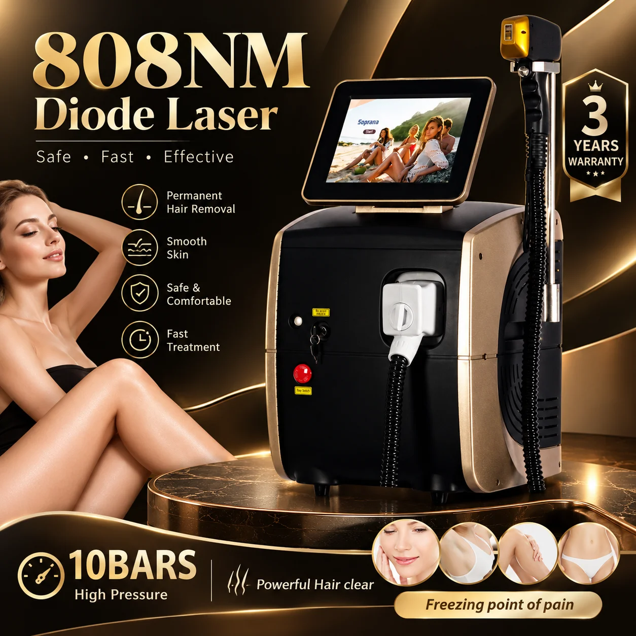 3 Wavelength 755 808 1064nm 6000W Ice Titanium Diode Laser Hair Removal Portable Professional Painless Permanent Machine