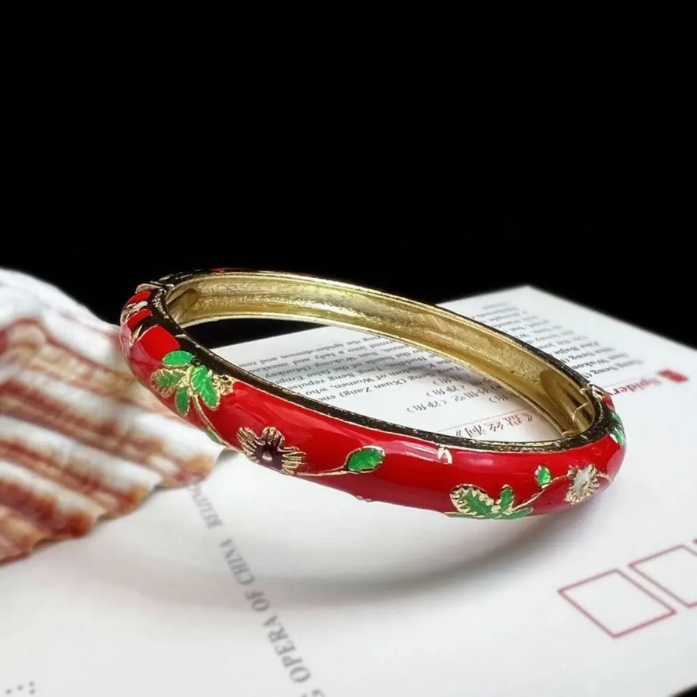Emaille-Chinesisches-Cloisonné-Armband, Doppelarmreif, traditioneller Pfingstrosen-Filigran-Blumenarmreif, Vintage-Armband für chinesische Frauen – Detail 9