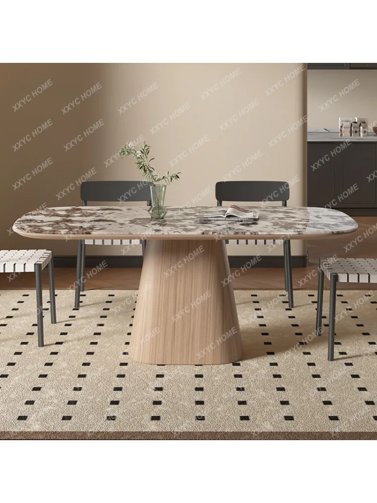 Natural Marble Dining-Table Solid Wood Rectangular Super Crystal Stone Household Small Apartment