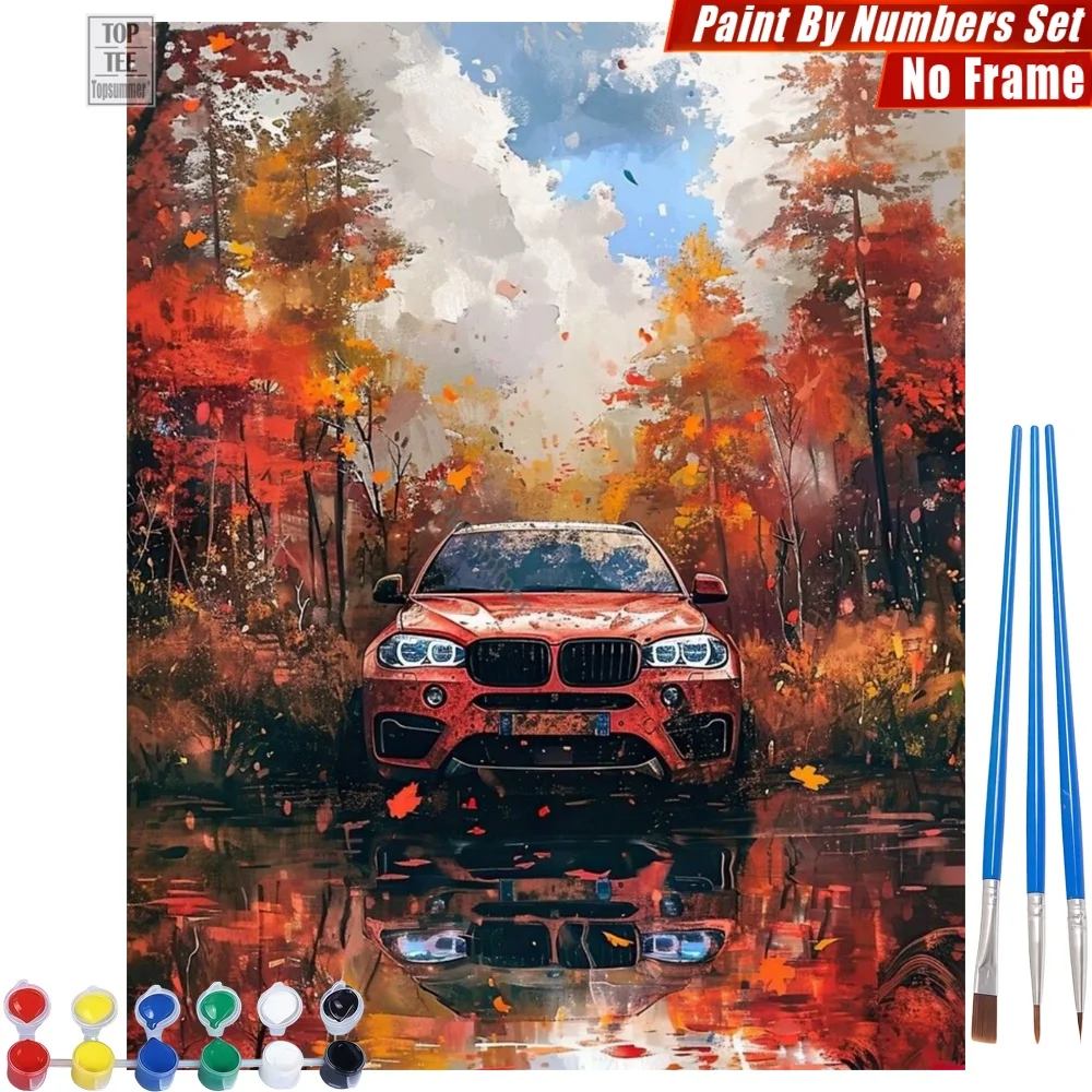 

Red Car autumn Digital Oil Painting Set - Forest reflecting water Creative Family Fun Day Of The Dead Gift For Husband
