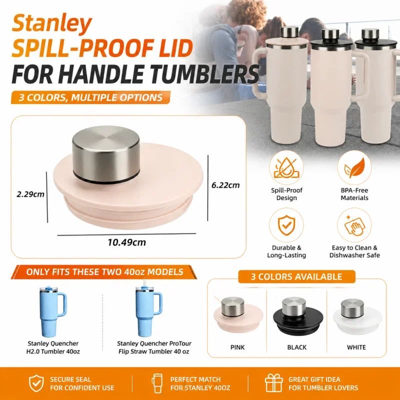 Compatible with Stanley Handle Cup Lid, Leakproof Direct Drinking Cup Lid, Small Mouth Pouring Replacement Cup Cover