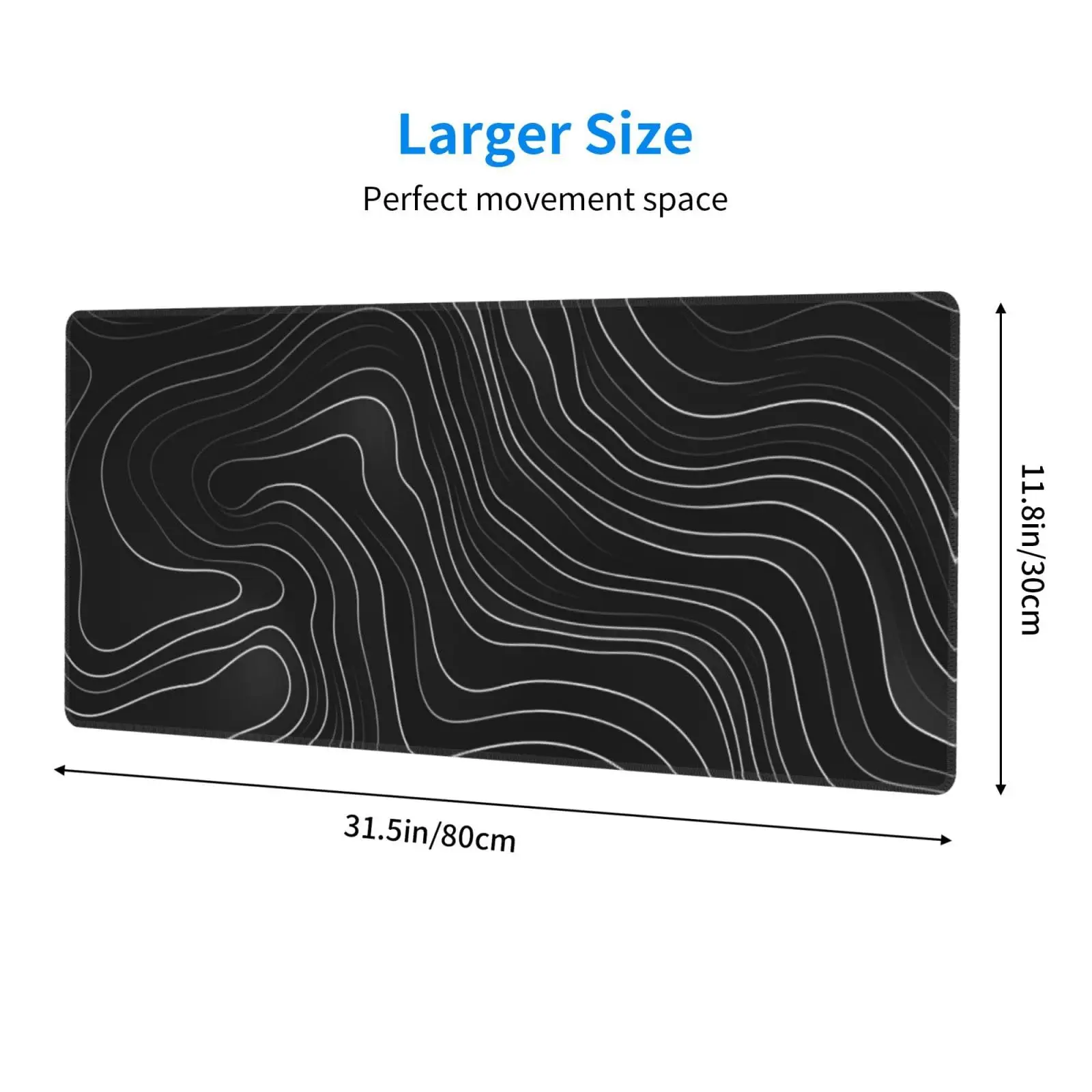 Gaming Mouse Pad Topographic Map Black Non-Slip Rubber Base Mousepad with Stitched Edges Keyboard Laptop Mat for Gamer Desktop