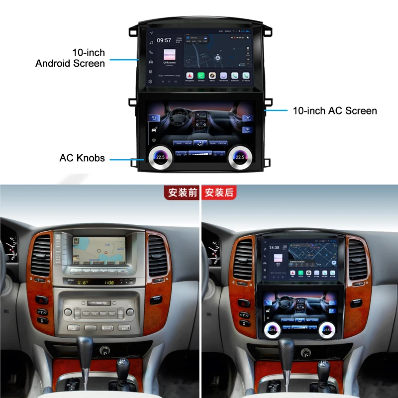 Android Auto Car Radio for LC100 2004-2007 Lexus LX470 AC Screen Panel GPS Bluetooth Dashboard Placement CarPlay Stereo