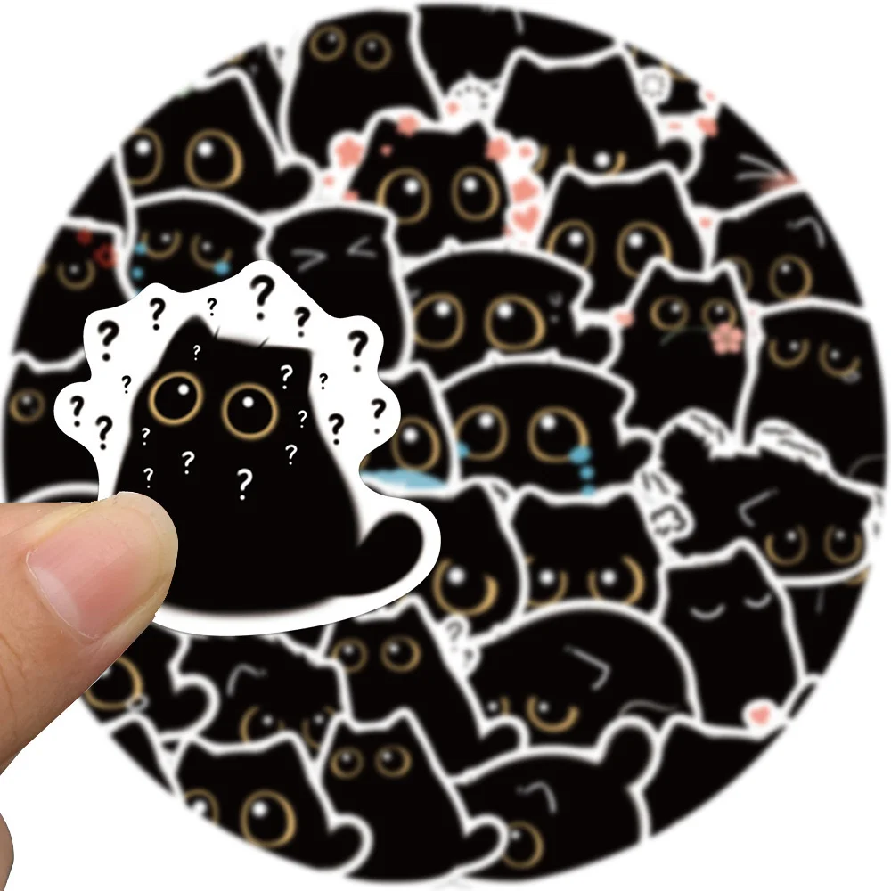 10/30/50PCS Cartoon Black Cat Expression Graffiti Waterproof Sticker Personalized Creative DecorationRefrigeratorHelmetWholesale