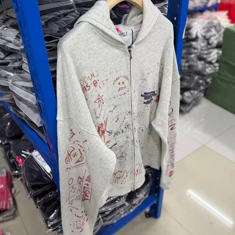 2026ss Paly Double Zipper Hoodie High Street Loose Hip Hop Women's Men's Graphic Hoody Sweatshirts