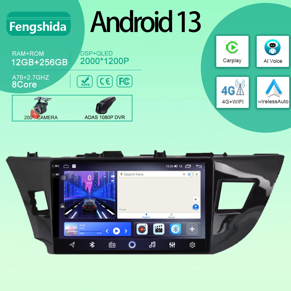

Car Radio For Toyota Corolla Ralink 2013 - 2016 Android Auto Multimedia Player GPS Navigation Carplay BT 5G WIFI BT No 2din DVD