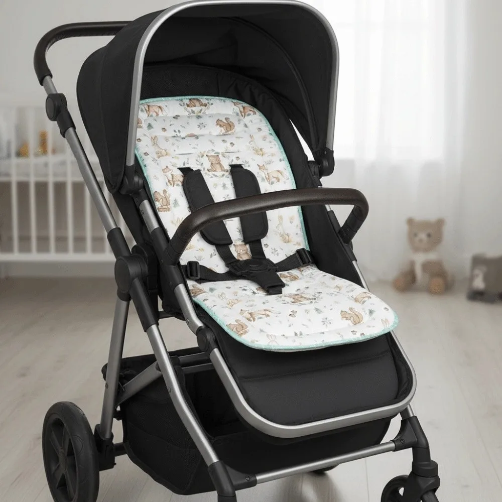 Soft Baby Stroller Cushion Cotton Comfortable Baby Pram Seat Mat Breathable Cartoon Printed Dining Chair Cotton Pad