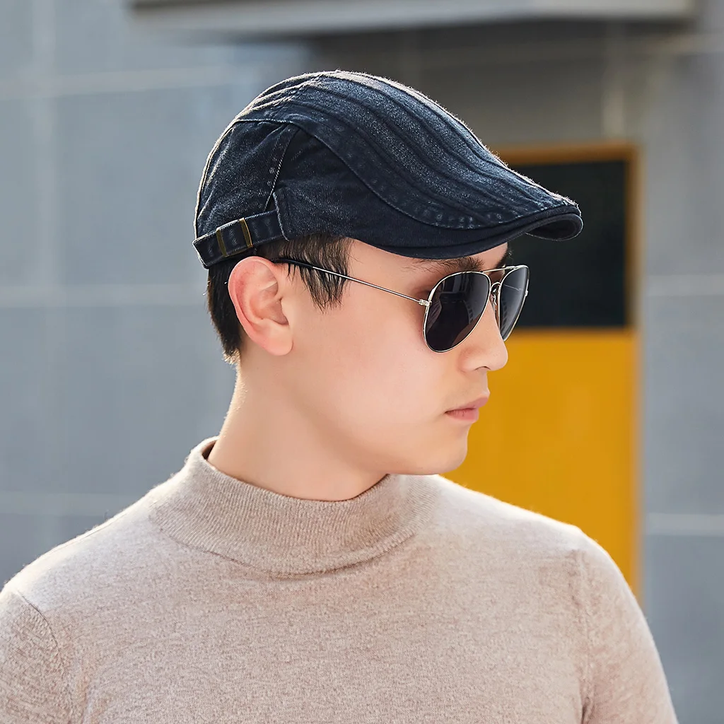 TOHUIYAN Washed Cotton Newsboy Cap For Men Retro Bone Visor Hat Streetwear Gentleman Flat Caps Male Casual Boinas Golf Hats