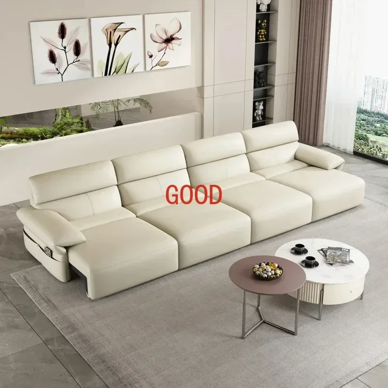 Wireless Remote Control Electric Multi-Function Automatic Retractable Leather Sofa Bed Modern Minimalist