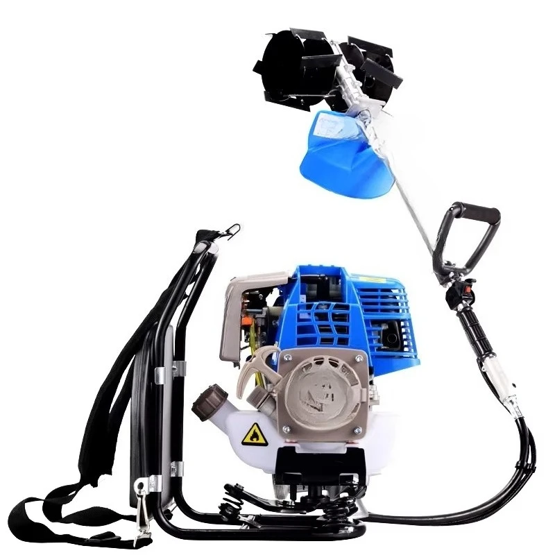 55,7 CC Rucksack-Freischneider in Industriequalität, Rasenmäher, Motorantrieb, Pinne, Grubber, rotierender Rasenmäher