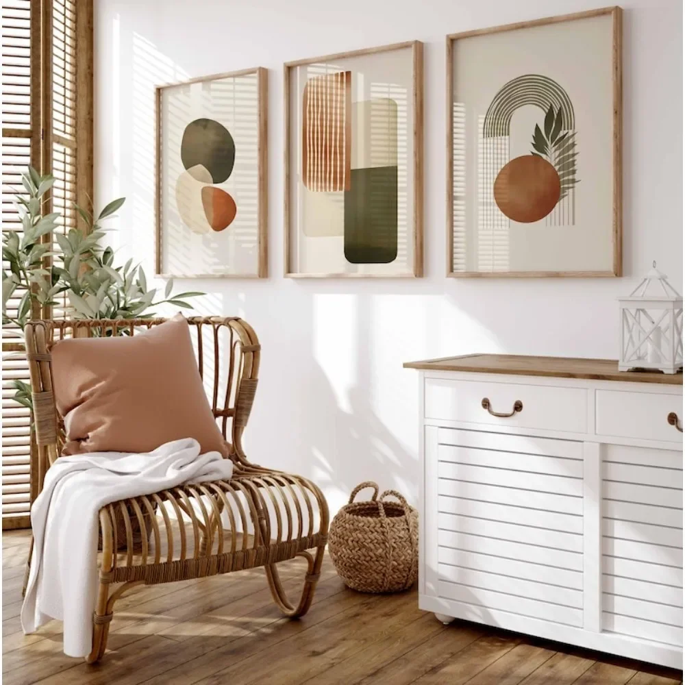 

Набор из 3-х абстрактных художественных принтов в стиле бохо, минималистичные абстрактные нейтральные принты для печати, современный настенный декор, галерея плакатов Bauhaus, принты