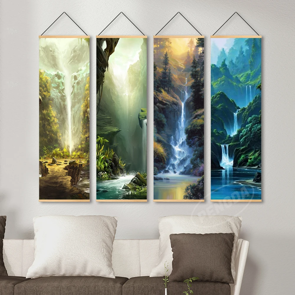 Canvas Printed Nordic Style Anime Japan Game Poster Wooden Scroll Hanging Pictures Home For Bedroom Wall Art Decoration Painting