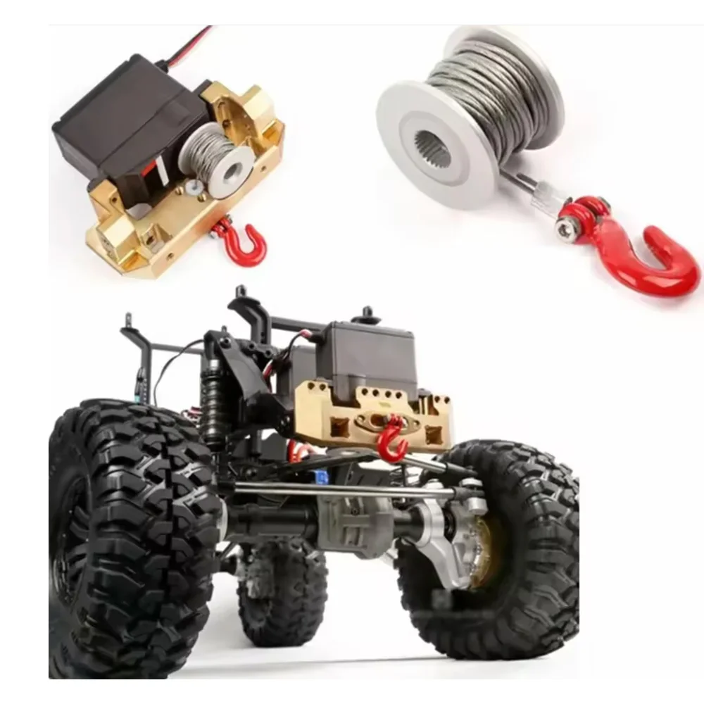 

25T Steering Gear Servo Winch Wheel Drum Wires Trailer Hook for TRX-4 Axial SCX10 90046 D90 Tamiya 1/10 RC Car Parts