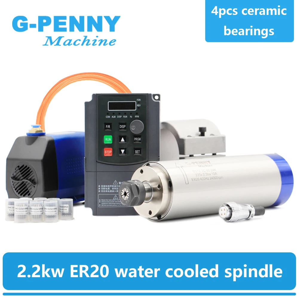 G-penny Er20 Kit de Eixo de Refrigeração a Água Eixo de Refrigeração a Água 2.2kw Vfd 80 mm Suporte do Eixo 75w Bomba de Água
