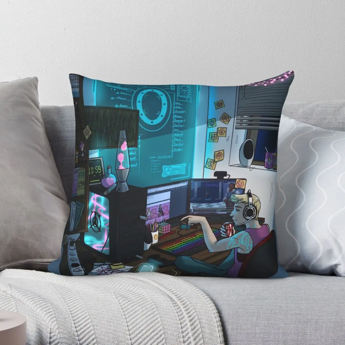 

Modern Male Witch Home Office Square Pillowcase Polyester Linen Velvet Creative Zip Decor Car Cushion Cover