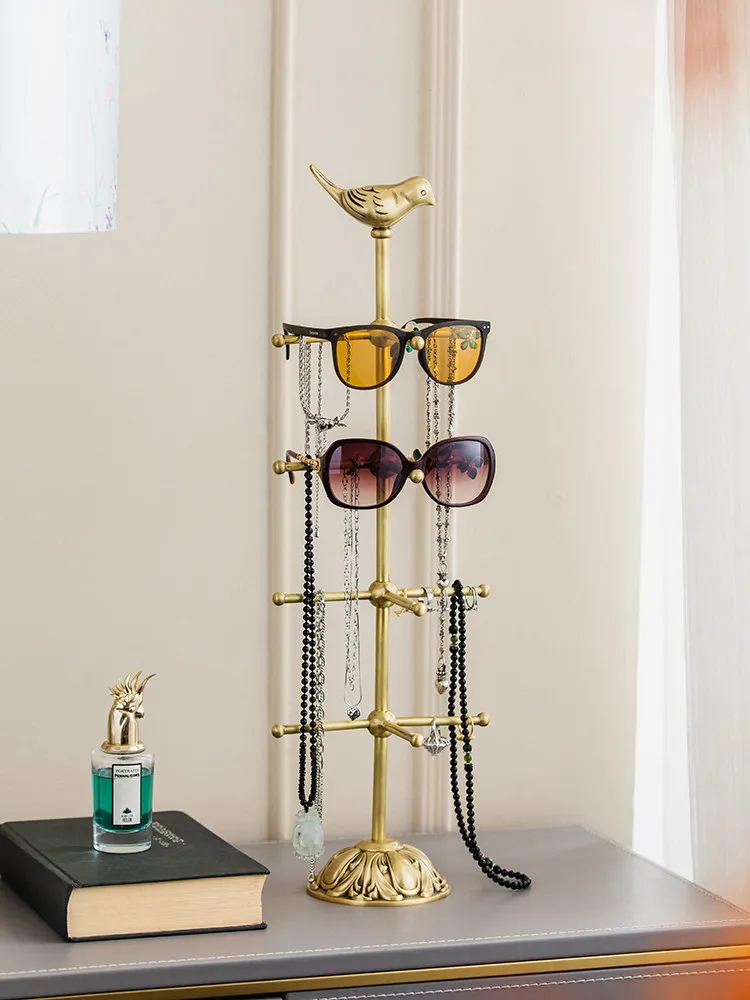 Harvest Hut Light Luxury Brass Display Stand Glasses Sunglasses Display Stand Dresser Jewelry Earrings Necklace Storage Rack