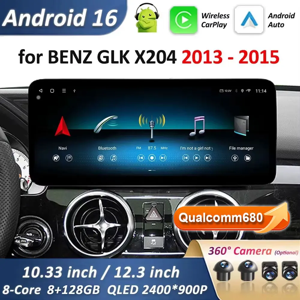 Ultradünner QLED-Bildschirm für Mercedes Benz GLK X204 2013–2015 Android 16 Autoradio-Video-Player Multimedia 4G GPS-Navigation