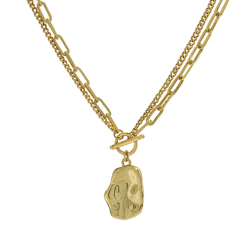 

Brass With 18K Gold Layered OT Chain Beads Pendant Necklace Women Jewelry Punk Designer Runway Rare Gown Boho Japan Korean