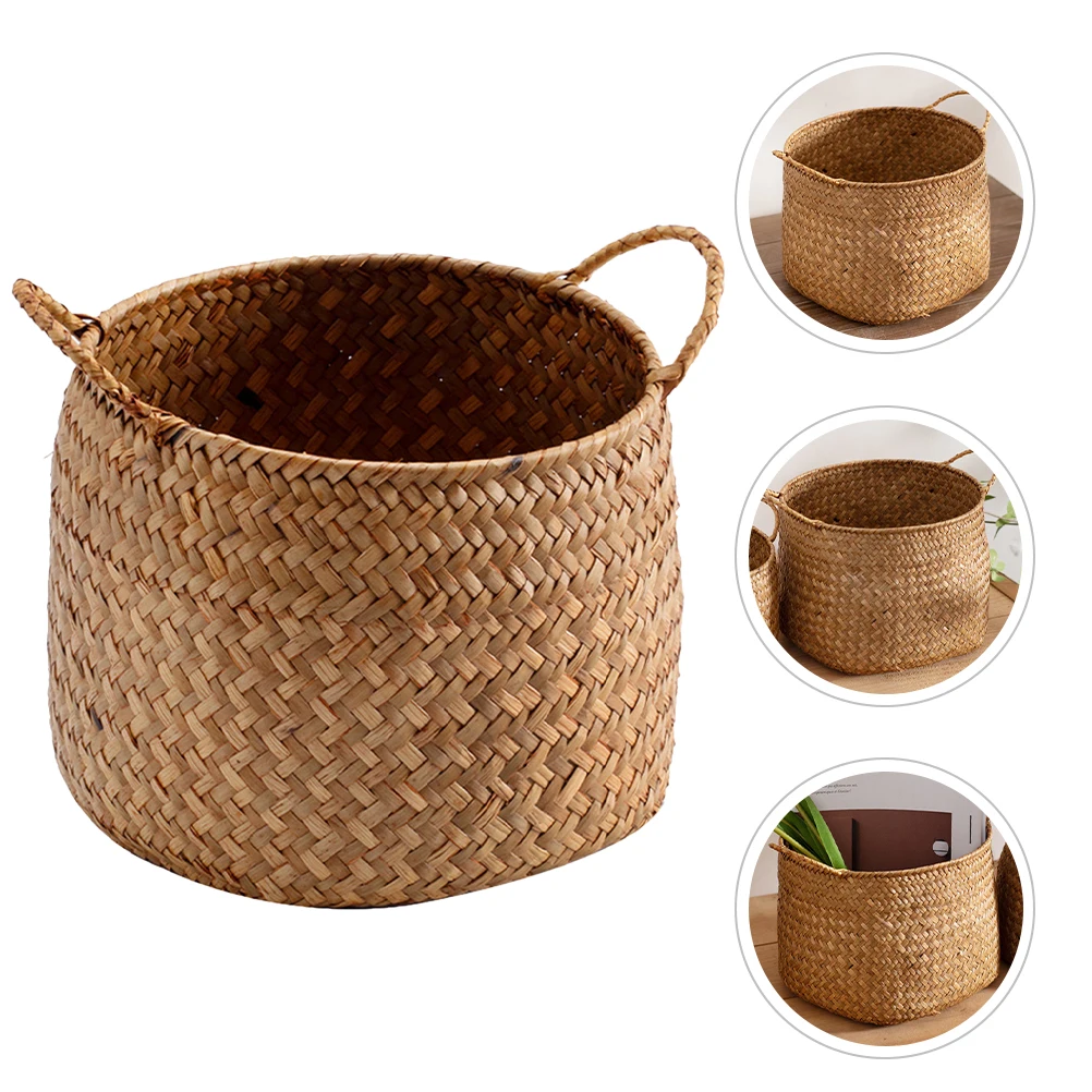 

Natural Seagrass Woven Storage Basket Simple Elegant Organizer for Flower Arrangement Desktop Sundries Shelf Decorative Basket
