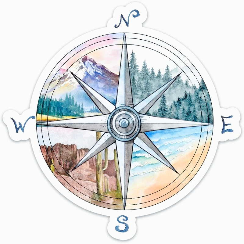 Compass Camping Sticker, Adventure Travel Stickers for Adults Teen Kids, Waterproof Vinyl Hiking Outdoor Stickers 15CM PVC KK