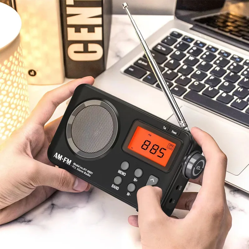 SY-8801 Portable Retro AM FM Radio with Clock Internal Magnetic Heavy Bass HiFi Sound Loud Speaker Short Wave Radios