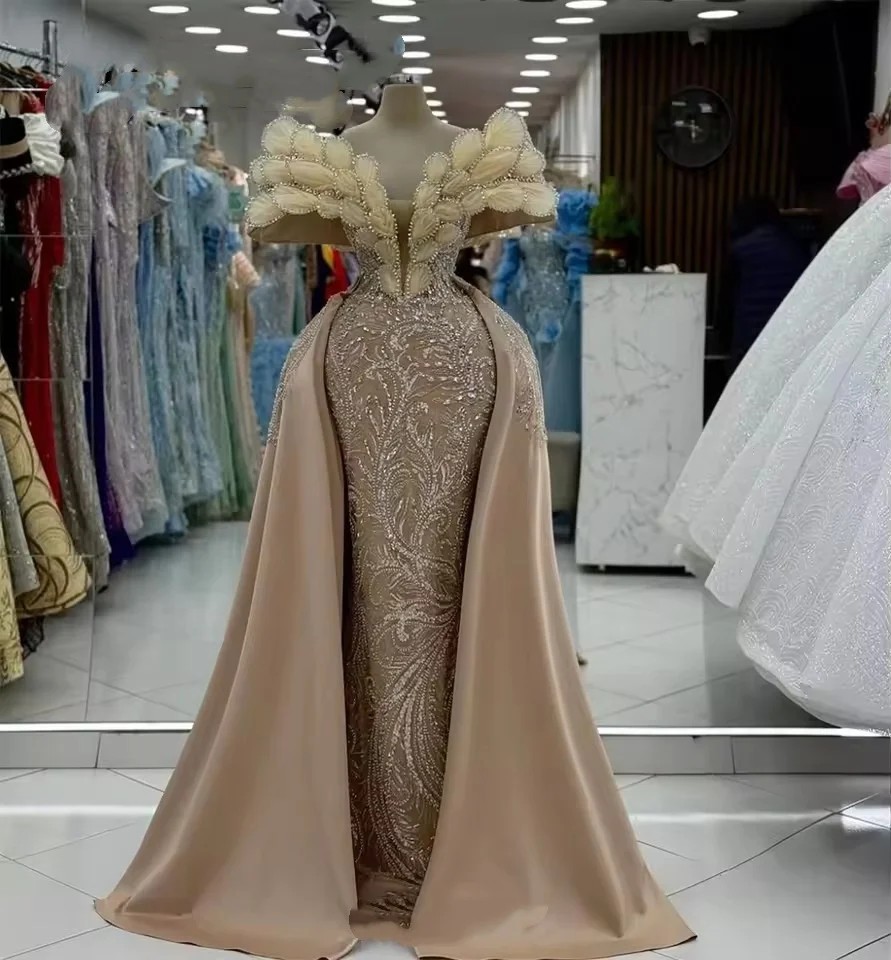 

Gala Attire Luxury Evening Dress With Overskirt Off Shoulder Open Cermony Dress Plus Size Wedding Guest Gown Customized