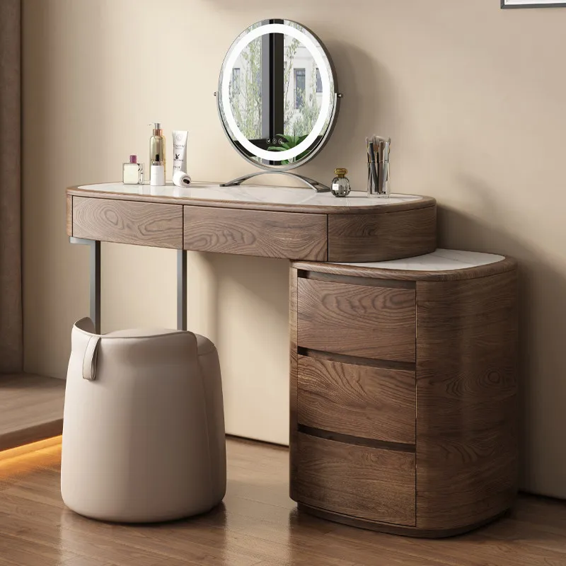 

Modern Led Mirror Vanity Desk Nightstand Nordic Wooden Beauty Salon Dressers Bedroom Cabinet Italian Schminktisch Furniture Home