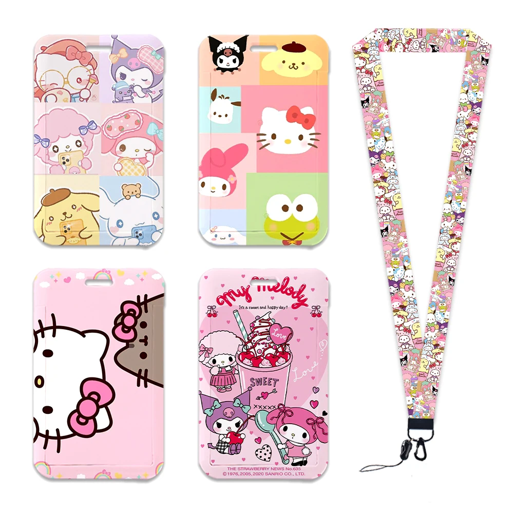 سانريو فريندز الرقبة حزام البوليستر القرطاسية حامل بطاقة الهوية الحبل المفاتيح معرف شارة حامل الفتيات حامل الاعتماد #4