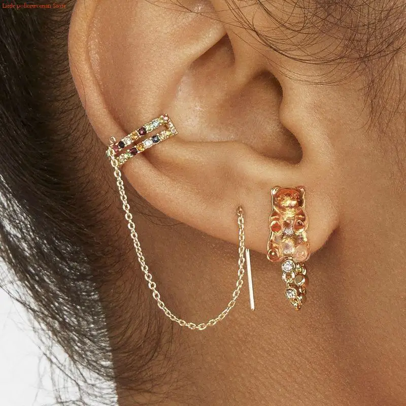 F92D 8 Pairs Sweet Candy Color Acrylic Gummy Bear Earrings Resin Post Cartoon Bear Earrings Set Fashion Jewelry Unisex