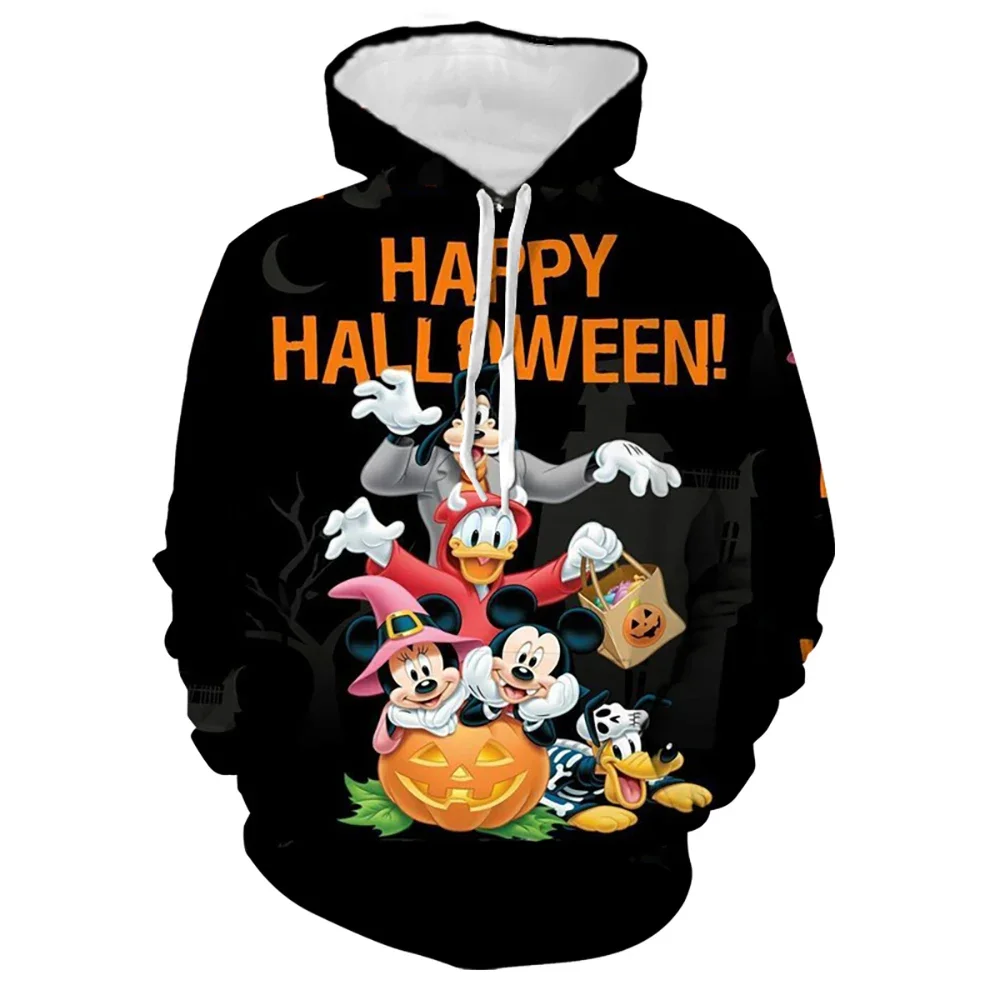 Disney Halloween Hoodie Autumn Men Women Cartoon Mickey Minnie Printed Hooded Clothing Fashion Coat With Hat Casual Streetwear