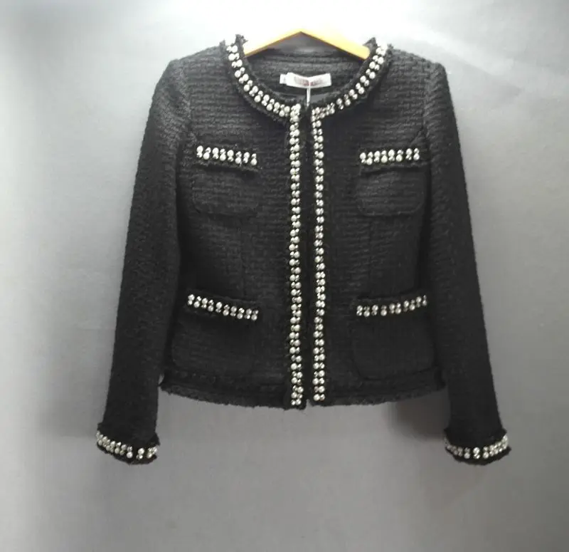 Women's nail bead coarse tweed short jacket 2025 autumn and winter small fragrance style top