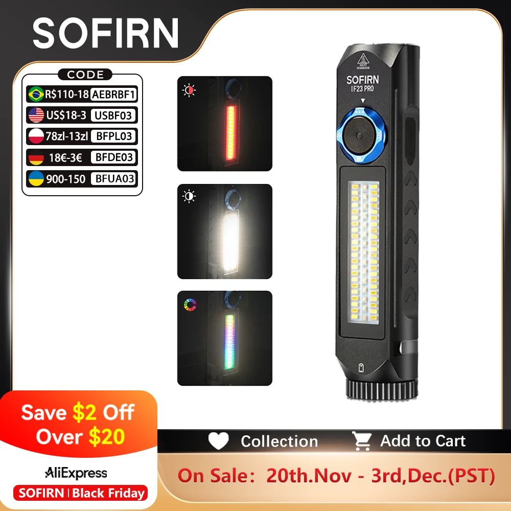 Sofirn IF23 PRO RGB Flashlight 21700 USB Rechargeable Torch XHP70B 5000lm Powerful LED Powerbunk Lamp with Magnetic IP66