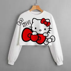 Autumn and winter new Hello Kitty girls short sweater printed hoodie casual cartoon children's clothing comfortable top