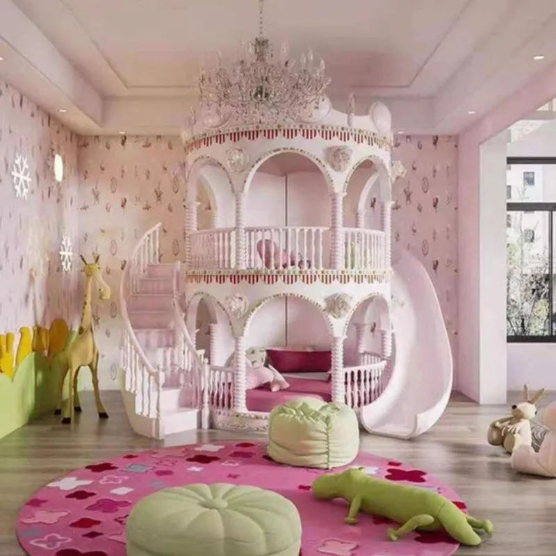 

#*t Normal Double Decker Kids Beds Decoration Safety Modern Slide Castle Kids Bed Princess Playpen Cama Infantil Furniture Home.