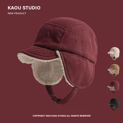 Autumn and Winter New Plush Woolen Bomber Hats for Men Outdoor Riding Warm Casual Retro Versatile Ear Protection Women's Caps