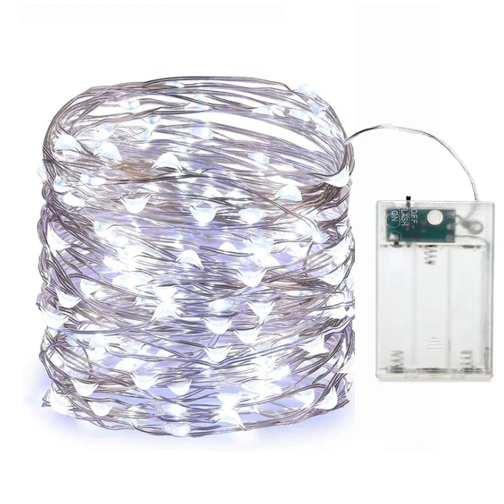 

WHITE LED AA Battery Copper Wire Light 2M 5M 10M Christmas Tree Celebration Wedding Indoor & Outdoor Decorative String Lights