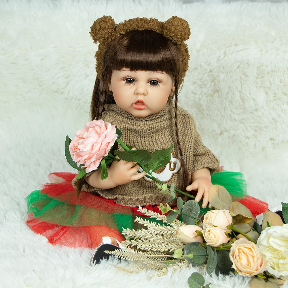 

22 Inch Reborn Baby Finger Eating Doll Love Sweater Barbie Doll Girl For Children's Toy Birthday Gift