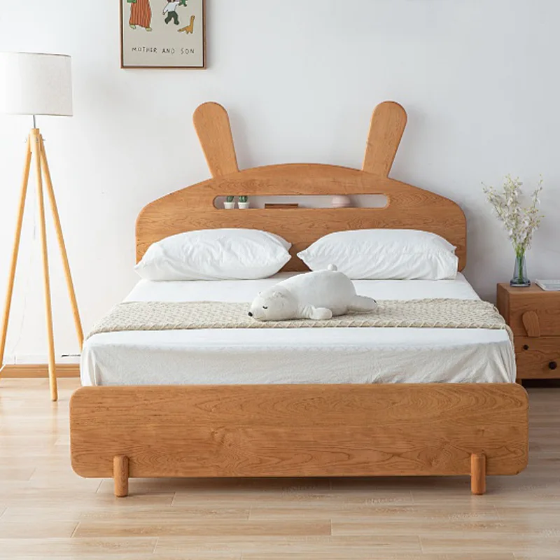 

New princess bed, cherry wood single bed, solid wood rabbit retractable pull-out bed