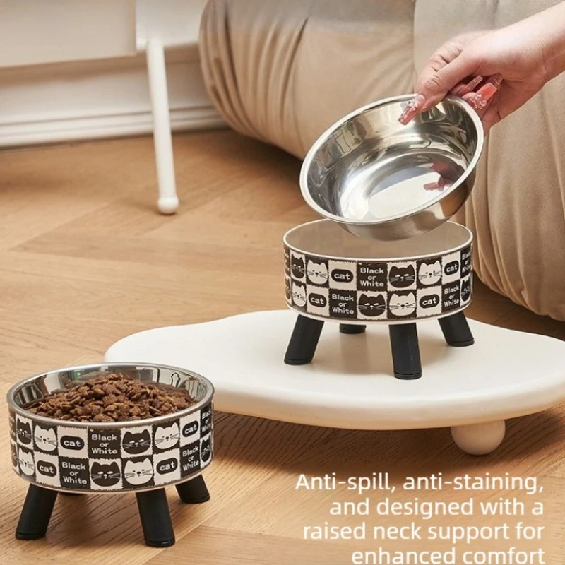 

Cat Bowl Dog Pet Neck Protection Pet High Foot Stainless Steel Cat Feeding Anti Slip and Anti Knock Pet Feeding Retro Style