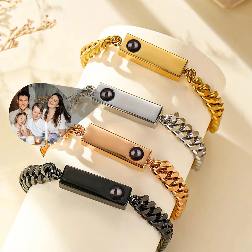 

Custome Photo Bracelets For Men Gold Sliver Color Stainless Steel Personized Photo Bracelets