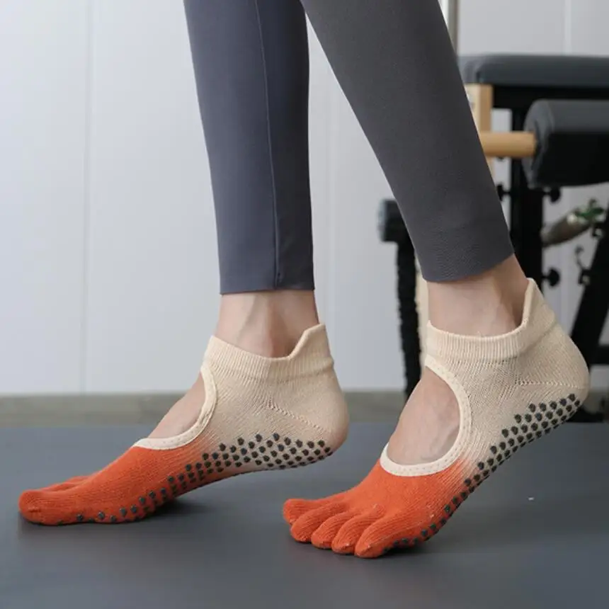 

4pair Gradien Yoga Ankle Socks Women Chic Summer Five Toes Non Slip Pilates Breathable Professional Workout Cotton Sport Sock